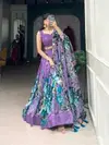 Purple Colour Tussar Silk With Floral Print Lehenga With Blouse Dupatta Wholesale Price In Surat